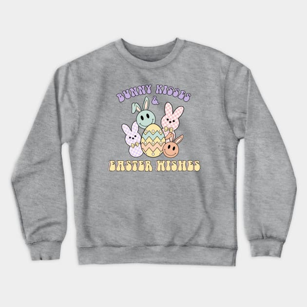 Bunny Kisses and Faster Wishes Cute Easter Eggs Rabbits Crewneck Sweatshirt by JDVNart